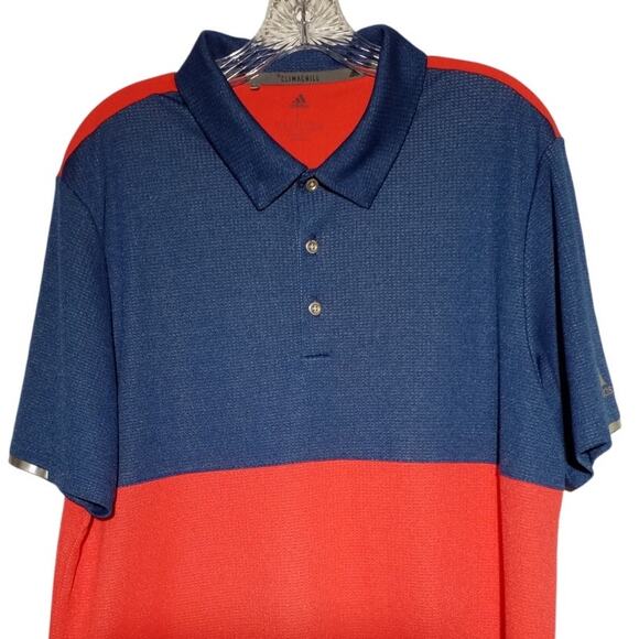 Adidas Mens Size Large Climachill Red Blue Color Block Polo Shirt Collared - Picture 2 of 5